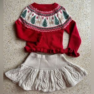 NWOT Festive Tahari Red Sweater and Cream Skirt Set